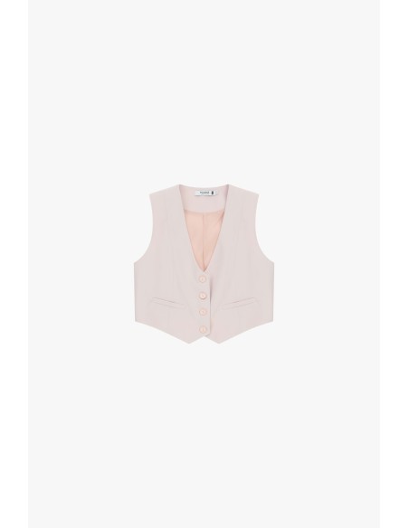 Colete Cropped com Botões e Bolsos Frontais Please