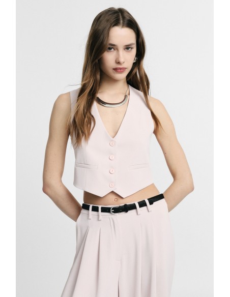 Colete Cropped com Botões e Bolsos Frontais Please