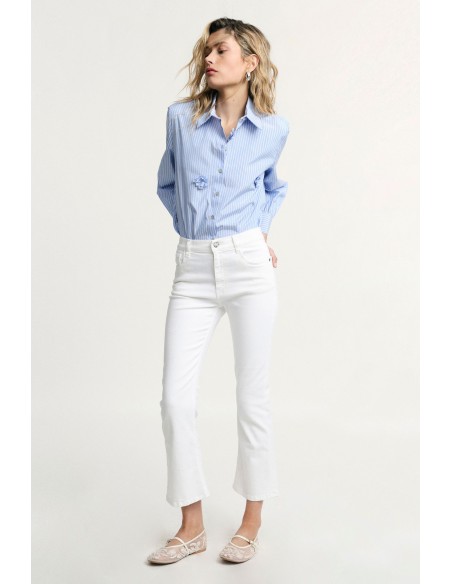 Jeans flare cinco bolsos cintura alta Please