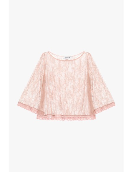 Top com Renda e Mangas 3/4 Transparentes Please