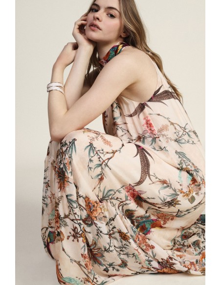Vestido longo com estampado floral e folhos Dixie