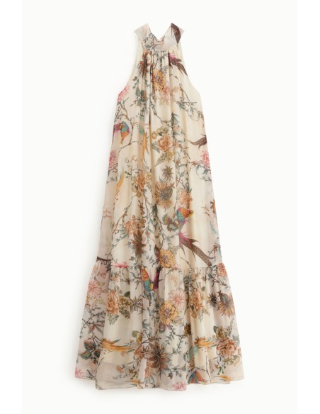 Vestido Longo com Estampa Floral e Folhos Dixie