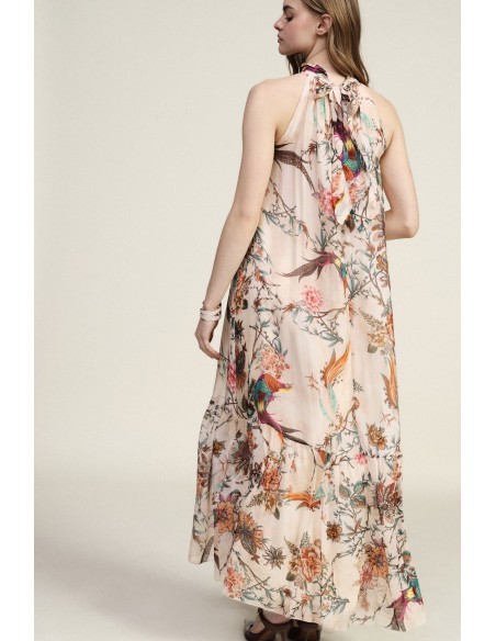 Vestido Longo Com Estampa Floral E Folhos Dixie