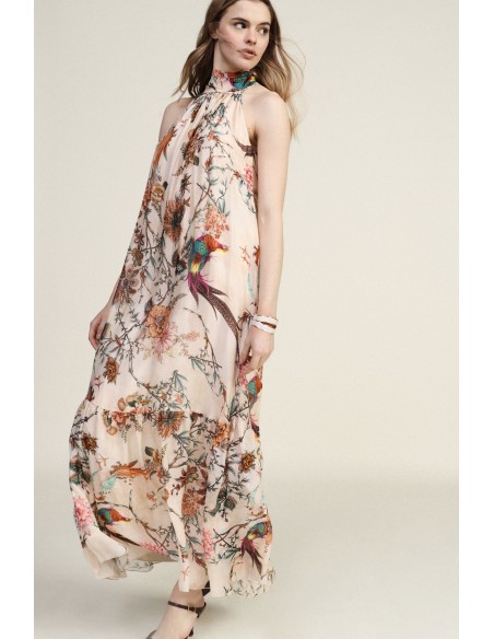 Vestido longo com estampado floral e folhos Dixie