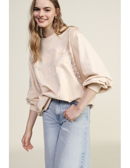 Sweatshirt de gola redonda com detalhes em renda e inscrição frontal Dixie
