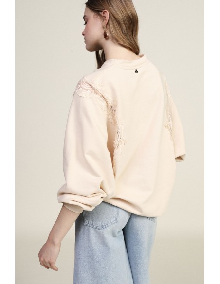 Sweatshirt de gola redonda com detalhes em renda e inscrição frontal Dixie