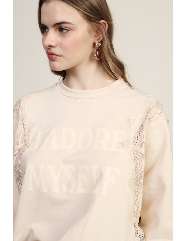 Camisola de gola redonda com detalhes em renda e inscrição frontal Dixie