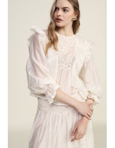 Blusa Com Folhos E Mangas Transparentes Dixie