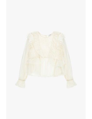 Blusa com folhos e mangas transparentes Dixie