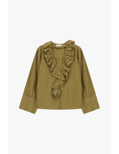 Blusa com decote com folhos e mangas compridas Dixie