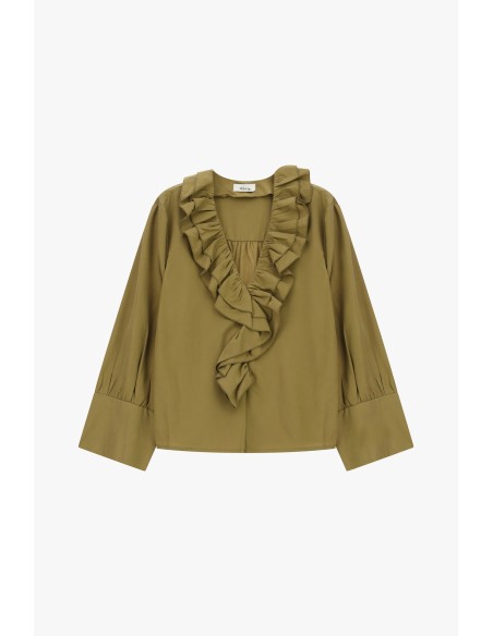 Blusa com decote com folhos e mangas compridas Dixie