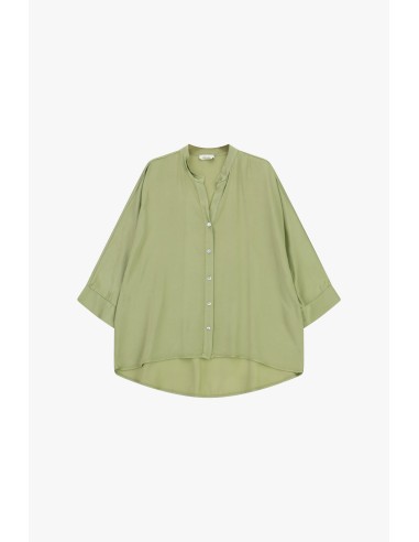 Camisa Ampla 3/4 Sem Colarinho e Botões Dixie