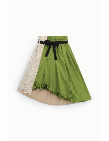Saia Midi Patchwork Com Folhos E Cinto Dixie