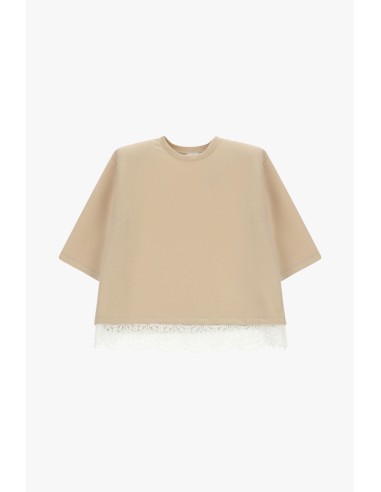 T-shirt de mangas curtas com borda em renda Dixie