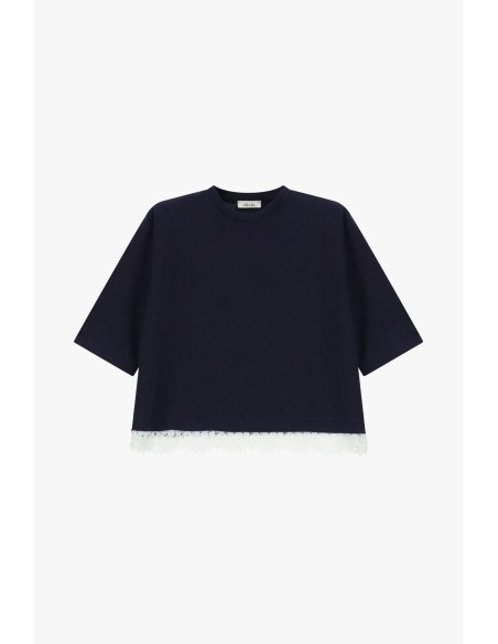 T-Shirt mangas curtas com borda em renda Dixie