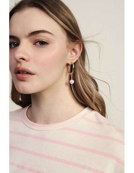 Orecchini A Cerchio Martellato Con Pendente Perla Dixie - Vestiti F...