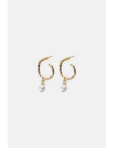 Brincos de Argola Martelada com Pendente de Pérola Dixie 2