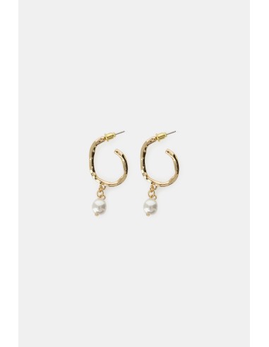 Brincos de Argola Martelados com Pendente de Pérola Dixie