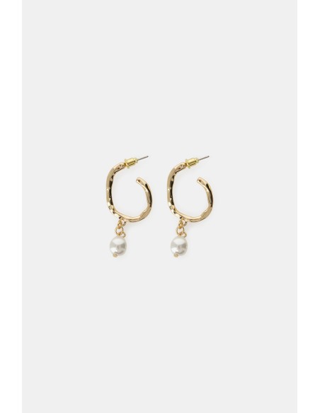 Brincos de Argola Martelados com Pendente de Pérola Dixie