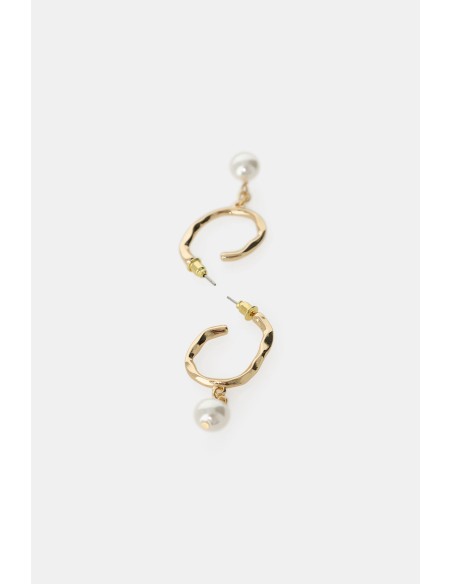 Brincos de Argola Martelados com Pendente de Pérola Dixie