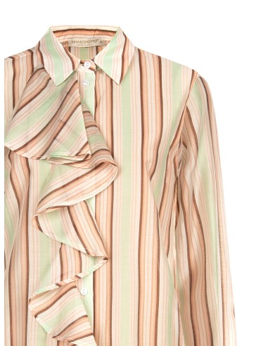 Camisa Às Riscas Em Lyocell Ultraleve Com Maxi Folhos Rinascimento