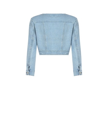 Jaqueta coprispalle em denim com fio de lurex e efeito glitter Rinascimento