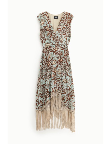 Vestido com decote e detalhe de franjas Dixie