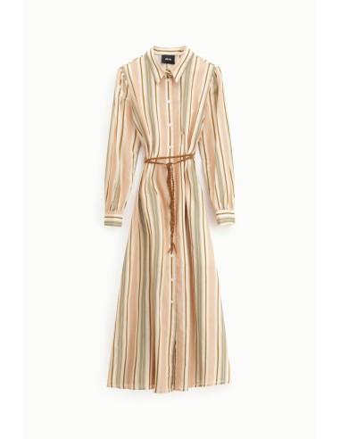 Vestido Longo às Riscas com Cinto Dixie