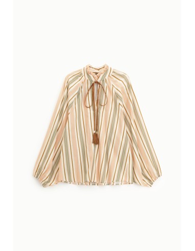 Camisa larga às riscas com cordão Dixie