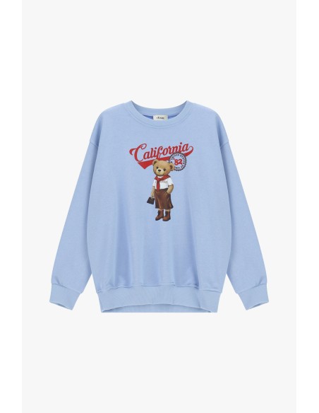 Sweatshirt Gola Redonda com Estampa de Ursinho California Dixie