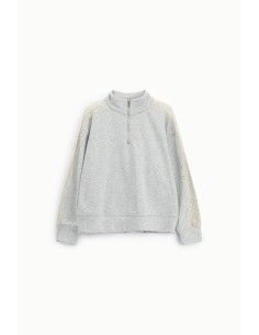 Sweatshirt sem capuz com fecho de correr, gola alta e detalhes em renda Dixie 2