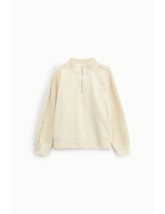 Sweatshirt sem capuz com fecho de correr, gola alta e detalhes em renda Dixie