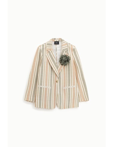 Blazer às riscas com bolsos e flor aplicada Dixie