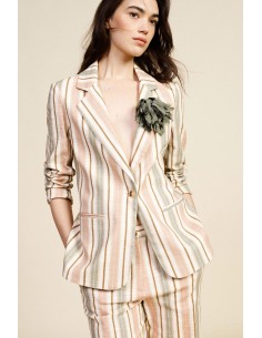 Blazer às riscas com bolsos e flor aplicada Dixie