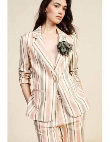 Blazer às riscas com bolsos e flor aplicada Dixie