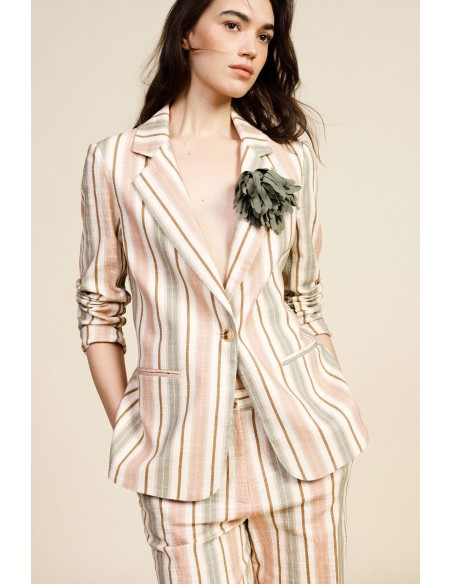 Blazer às riscas com bolsos e flor aplicada Dixie