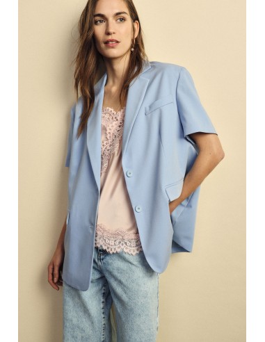 Blazer Mangas Curtas com Bolsos de Embutir Dixie