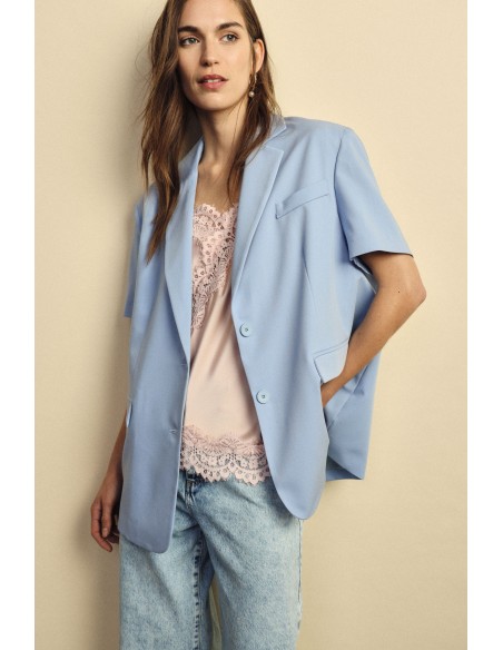 Blazer Mangas Curtas com Bolsos de Embutir Dixie