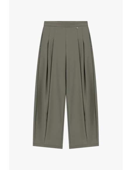 Calças Palazzo Cropped com Pregas Frontais Dixie