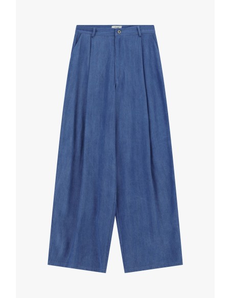 Jeans de perna larga com pregas frontais e bolsos Dixie