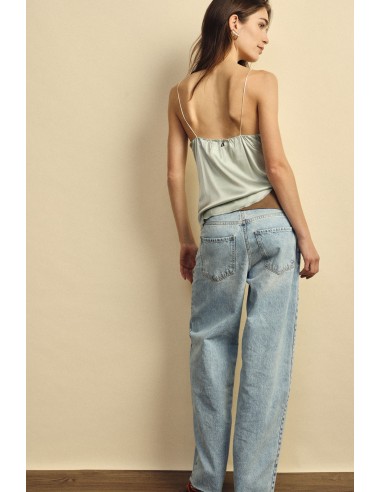 Jeans de perna reta, cintura alta, lavagem clara Dixie
