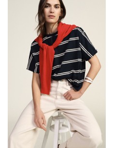 T-shirt às riscas, corte amplo, gola redonda Dixie