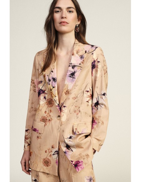 Blazer Florido com Bolsos Frontais Dixie