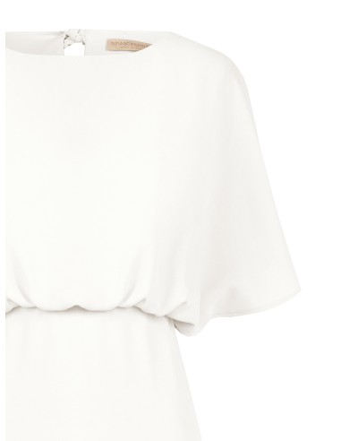 Vestido Longo em Tecido Fluido com Mangas Morcego Rinascimento