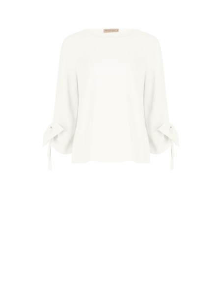 Blusa Ampla em Tecido Fluido com Maxi Laços nas Mangas Rinascimento