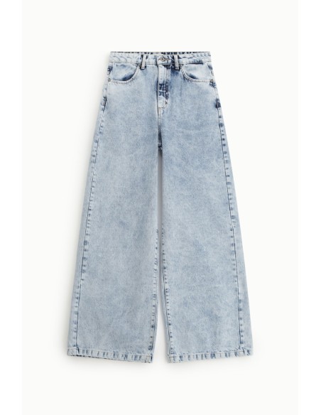 Jeans de perna larga, cintura alta, lavagem clara Dixie