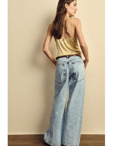Jeans de perna larga cintura alta lavagem clara Dixie