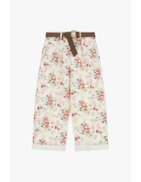 Calças Palazzo com Estampa Floral e Cinto na Cintura Dixie