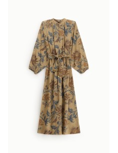 Vestido Comprido com Estampa Floral e Cinto Dixie