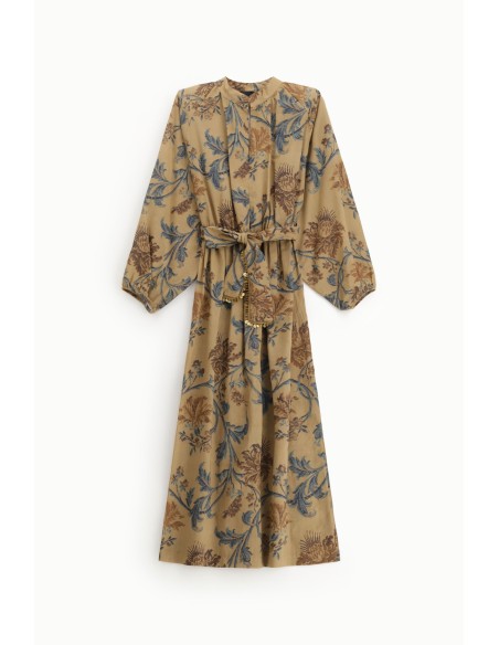 Vestido Comprido com Estampa Floral e Cinto Dixie